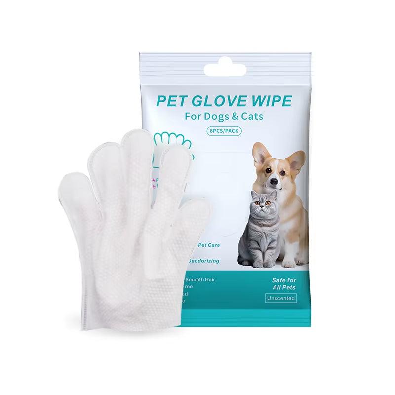Revolutionary 6PCS Pet Wash-Free Gloves - Gentle Deodorant Wipes for Cats and Dogs - Convenient Disposable Cleaning Solution