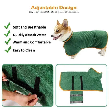 Transform Your Pup's Bath Time with Our Fast-Drying Microfiber Bathrobe - Soft, Absorbent & Adjustable for Small to Large Dogs