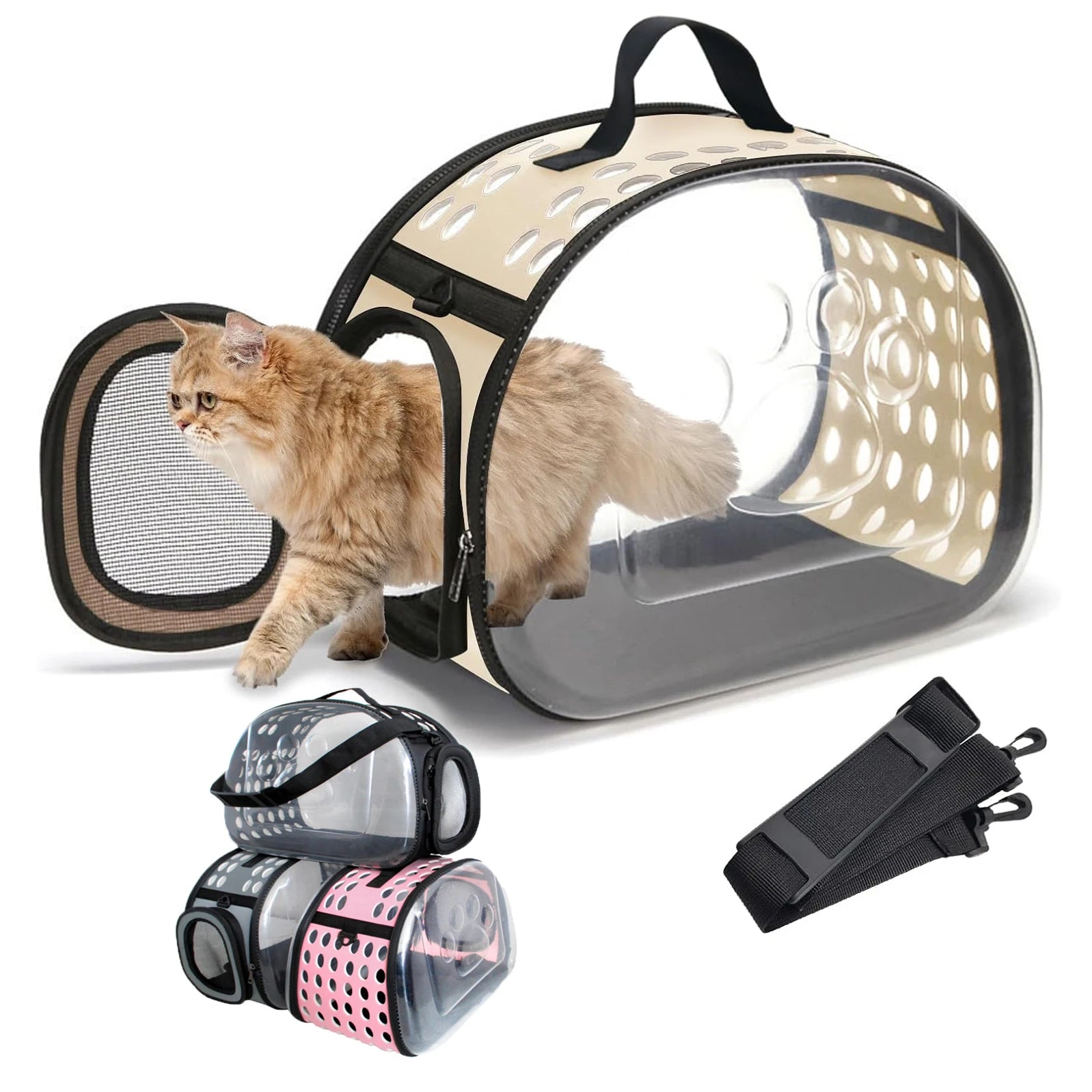 Ultimate Transparent Foldable Pet Travel Carrier for Cats and Dogs - Portable, Breathable, and Collapsible for Your Outdoor Adventures